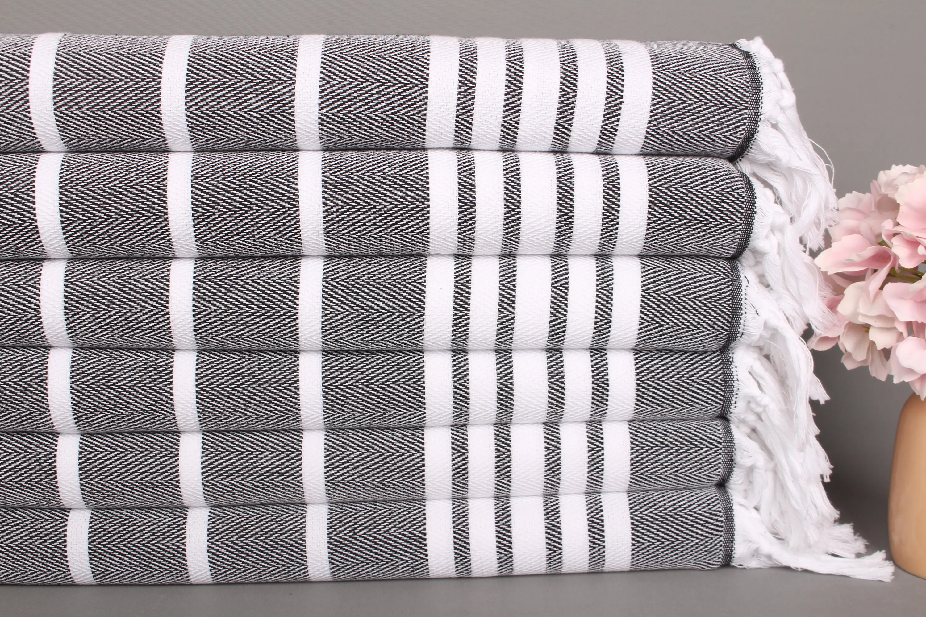 Personalized Kitchen Towel Black Cotton Zig Zag, 20x40 Inches - 1