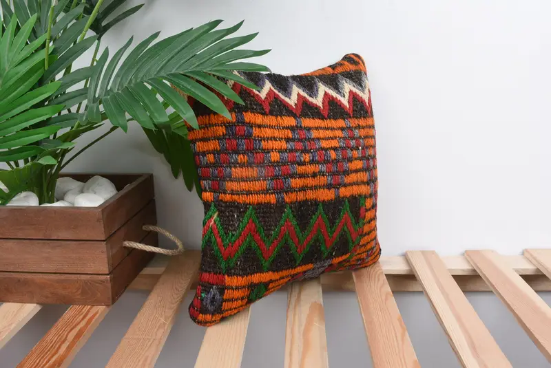 Pillow for Couch, Vintage Kilim Throw Pillow, Pillow Sham, Turkish Kilim Pillow, 12x12 Green Pillow Cover, Authentic Pillow Sham - 4