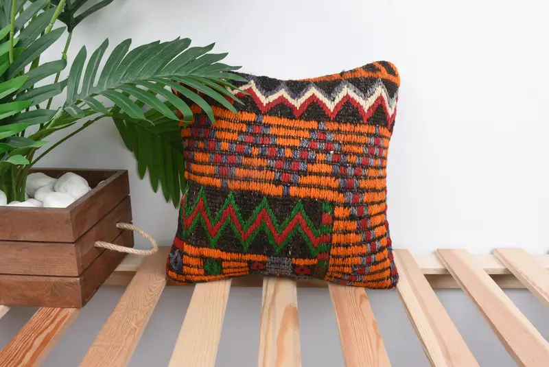 Pillow for Couch, Vintage Kilim Throw Pillow, Pillow Sham, Turkish Kilim Pillow, 12x12 Green Pillow Cover, Authentic Pillow Sham - 1