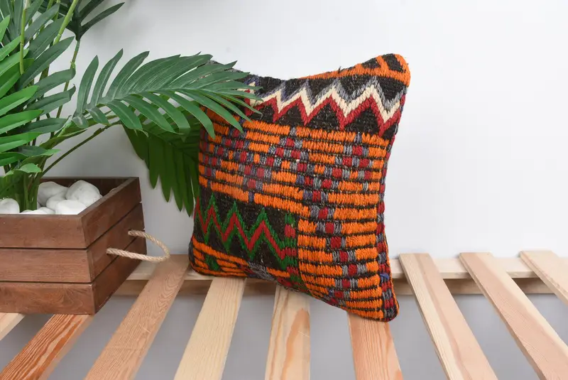 Pillow for Couch, Vintage Kilim Throw Pillow, Pillow Sham, Turkish Kilim Pillow, 12x12 Green Pillow Cover, Authentic Pillow Sham - 5