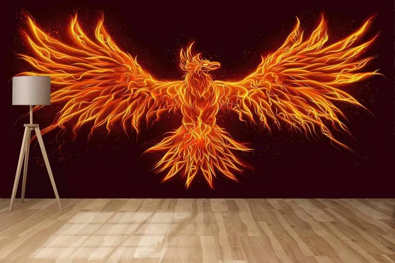 Zarif Phoenix Kuş İllüstrasyon Baskılı Duvar Kağıdı - Canlı Dekor
