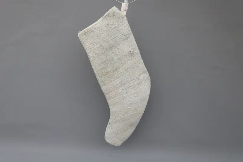 Beyaz Süslü Bej Noel Çorabı, 9 İnç Tatil Çorabı