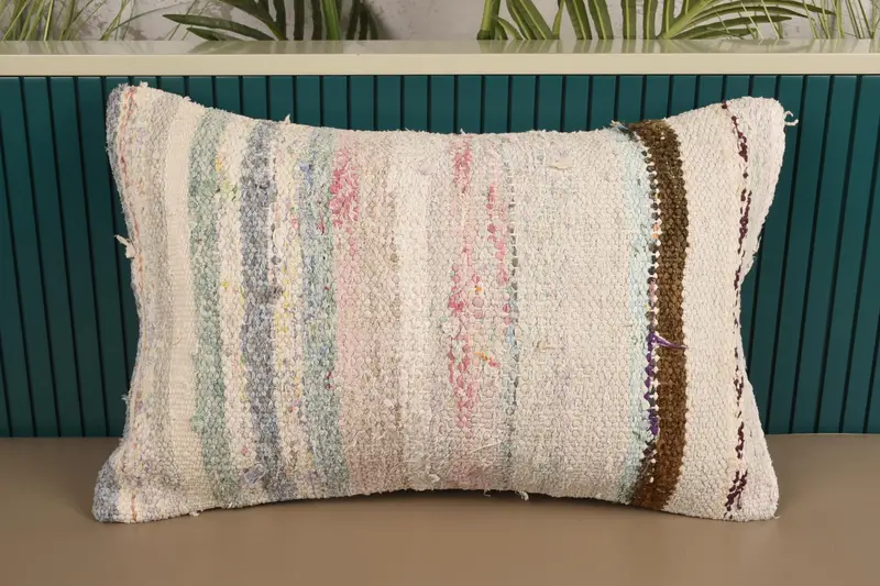 16x24 inch Turkish Antique Pillow Cover, Striped TexturedBrown Bohemian Pillowcase - 1