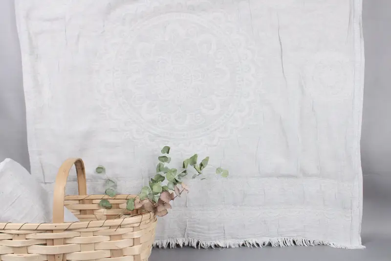 Light Gray Bedcover Aztec Patterned Blanket, 79x87 Inches