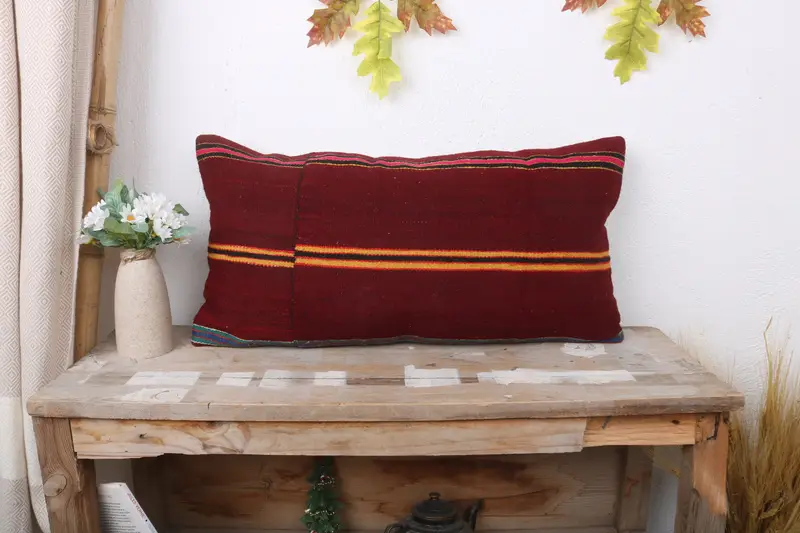 Throw Kilim Pillow, Boho Chic Pillow, Antique Pillows, Vintage Kilim Throw Pillow, Neutral Pillow, 12x24 Purple Pillow Case, Pillow - 1