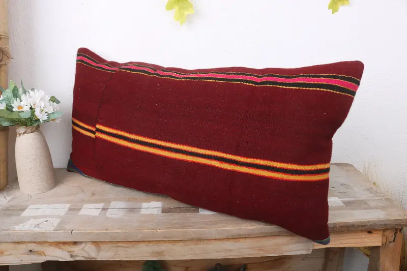 Throw Kilim Pillow, Boho Chic Pillow, Antique Pillows, Vintage Kilim Throw Pillow, Neutral Pillow, 12x24 Purple Pillow Case, Pillow - 4