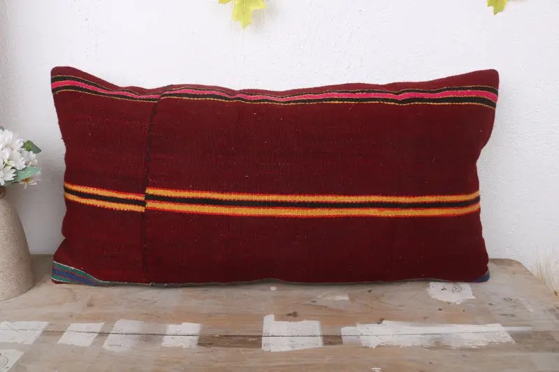 Throw Kilim Pillow, Boho Chic Pillow, Antique Pillows, Vintage Kilim Throw Pillow, Neutral Pillow, 12x24 Purple Pillow Case, Pillow - 2
