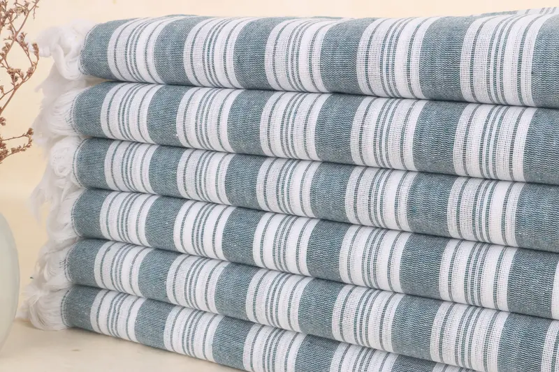 Petrol Blue Striped Turkish Cotton Towel, Bachelorette Gift, 40x71 Inches
