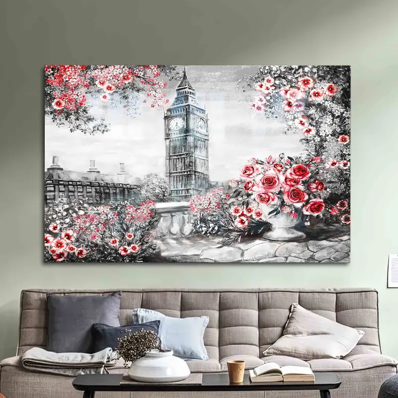 エレガントなロンドン プリント ガラス: ビッグ ベンの街並みデザイン