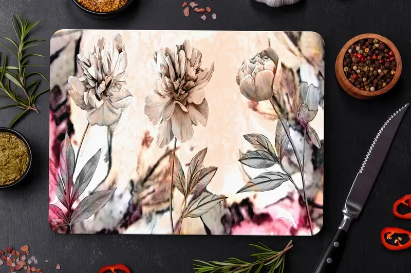 抽象的な牡丹ガラスのまな板、モダンな農家のキッチンの必需品