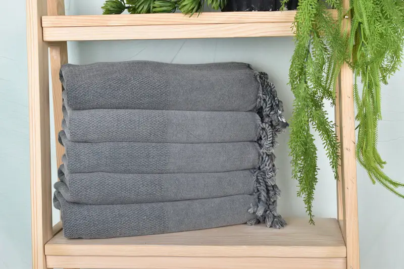 Geometric Stonewashed Towel Organic Cotton/Linen, Beige, 32x71 Inches