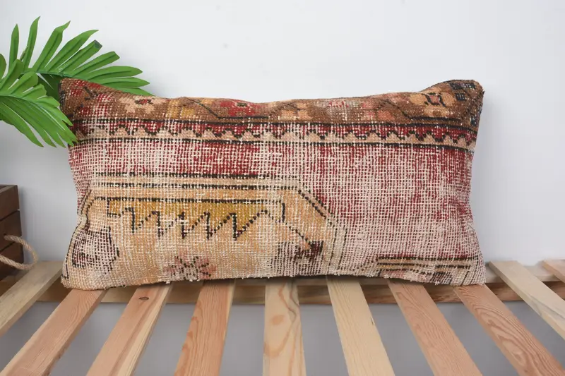12x24 Yellow Pillow Sham, Turkish Kilim Pillow, Cushion Case, Kilim Cushion Sham, Outdoor Patio Pillow Sham, Ethnical Kilim Rug Pillow - 1