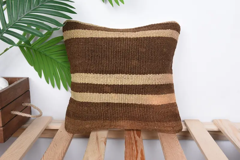 Vintage Kilim Pillow Cushion, Antique Pillows, 12x12 Brown Pillow, Ethnical Kilim Rug Pillow, Muted Pillow, Pillow Sham, Turkish Pillow - 1