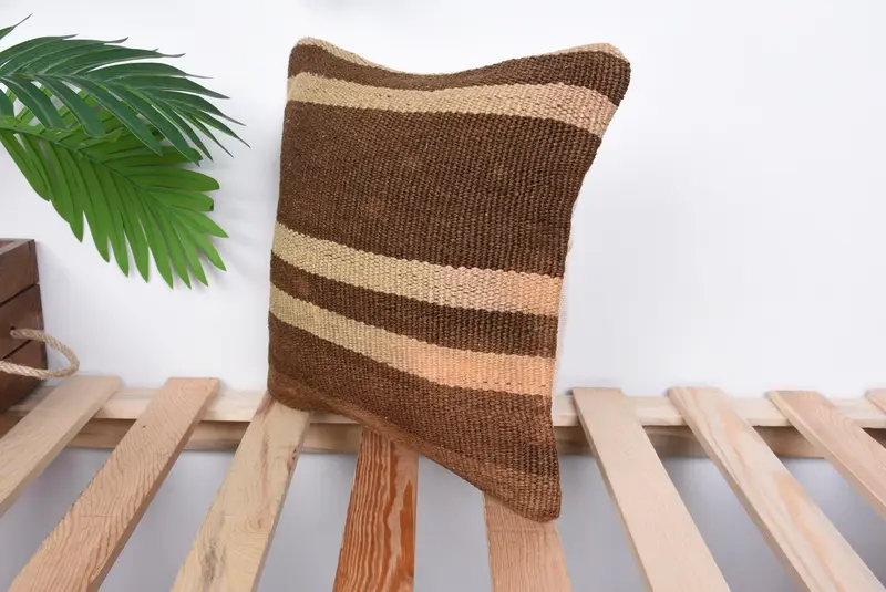 Vintage Kilim Pillow Cushion, Antique Pillows, 12x12 Brown Pillow, Ethnical Kilim Rug Pillow, Muted Pillow, Pillow Sham, Turkish Pillow - 5