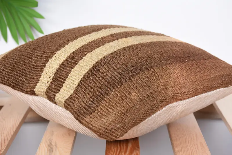 Vintage Kilim Pillow Cushion, Antique Pillows, 12x12 Brown Pillow, Ethnical Kilim Rug Pillow, Muted Pillow, Pillow Sham, Turkish Pillow - 6