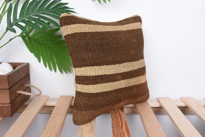 Vintage Kilim Pillow Cushion, Antique Pillows, 12x12 Brown Pillow, Ethnical Kilim Rug Pillow, Muted Pillow, Pillow Sham, Turkish Pillow - 4