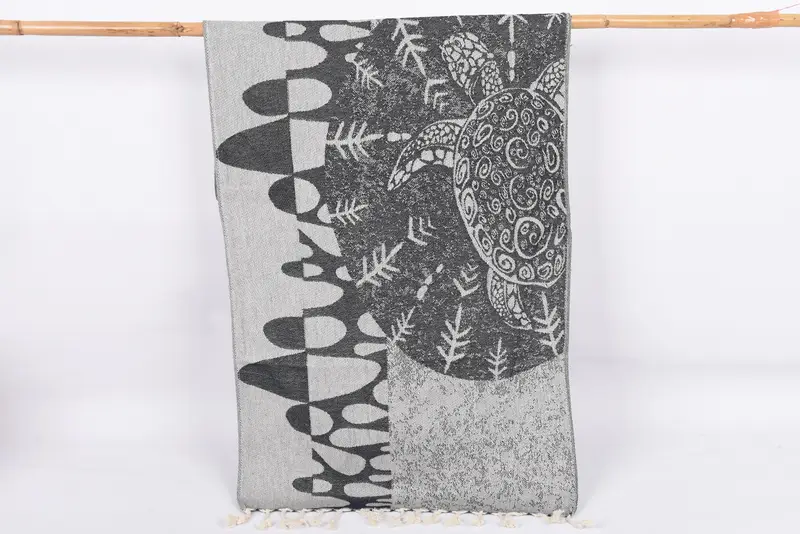 Monogram Kitchen Towel Navy Turtle Design Hand Towel, Organic Cotton, 36x18 Inches