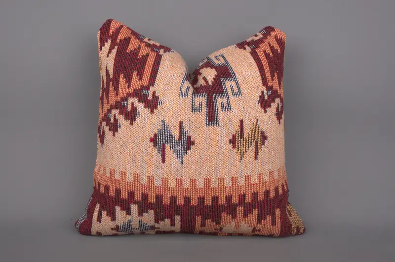 Antique Pillows, 18x18 Beige Cushion Cover, Decorative Bolster Cushion Cover, Pillow for Couch, Pillow Case, Ethnical Kilim Rug Pillow - 1