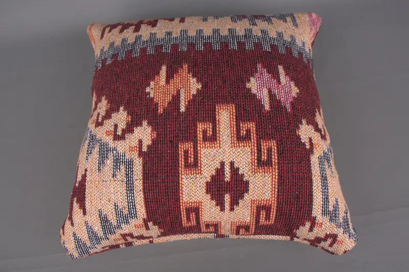 Antique Pillows, 18x18 Beige Cushion Cover, Decorative Bolster Cushion Cover, Pillow for Couch, Pillow Case, Ethnical Kilim Rug Pillow - 7