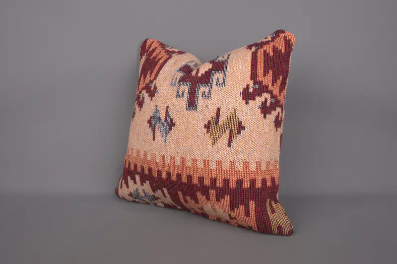 Antique Pillows, 18x18 Beige Cushion Cover, Decorative Bolster Cushion Cover, Pillow for Couch, Pillow Case, Ethnical Kilim Rug Pillow - 3