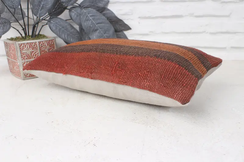 Antique Pillows, Anatolian Pillow Cover, Cushion Case, Ethnical Kilim Rug Pillow, 8x16 Brown Cushion Case, Vintage Kilim Throw Pillow - 6