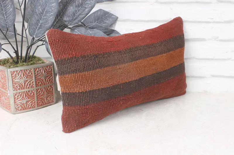Antique Pillows, Anatolian Pillow Cover, Cushion Case, Ethnical Kilim Rug Pillow, 8x16 Brown Cushion Case, Vintage Kilim Throw Pillow - 4