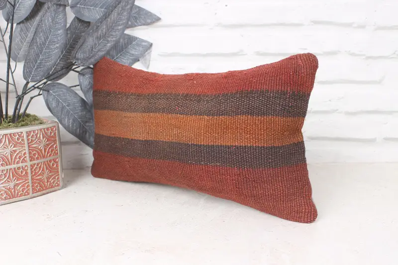 Antique Pillows, Anatolian Pillow Cover, Cushion Case, Ethnical Kilim Rug Pillow, 8x16 Brown Cushion Case, Vintage Kilim Throw Pillow - 3