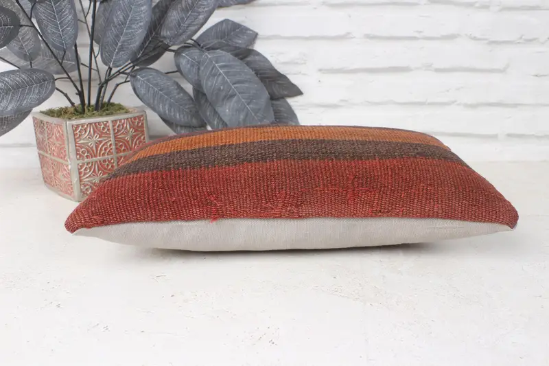 Antique Pillows, Anatolian Pillow Cover, Cushion Case, Ethnical Kilim Rug Pillow, 8x16 Brown Cushion Case, Vintage Kilim Throw Pillow - 5