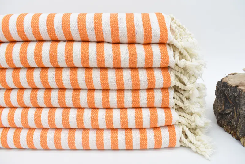 Personalized Beach Towel Orange Striped, 70x40 Inches, Organic Cotton