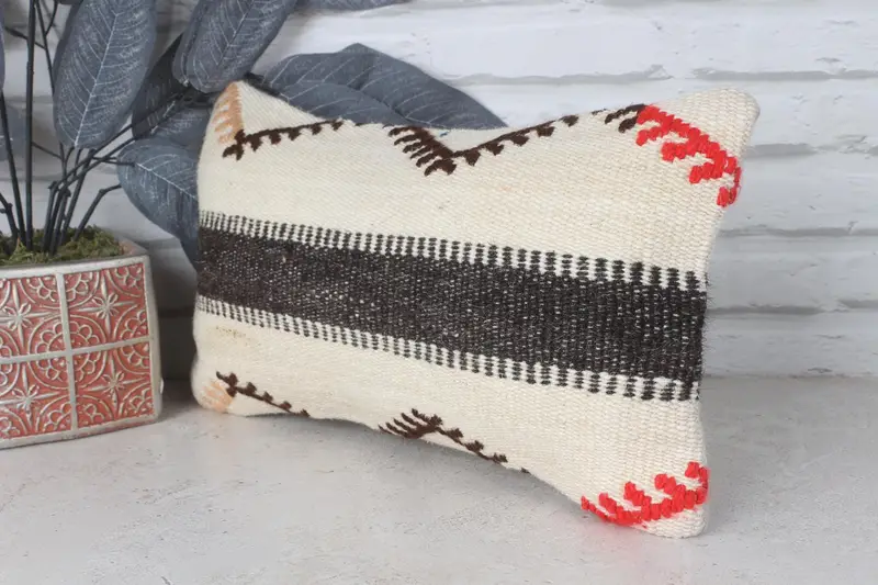 Vintage Pillow, Interior Designer Pillow, 8x16 Beige Pillow, Crochet Pattern Cushion Case, Pillow, Kilim Pillow, Outdoor Patio Pillow - 3