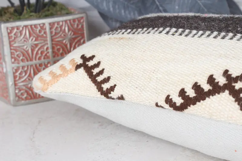Vintage Pillow, Interior Designer Pillow, 8x16 Beige Pillow, Crochet Pattern Cushion Case, Pillow, Kilim Pillow, Outdoor Patio Pillow - 7
