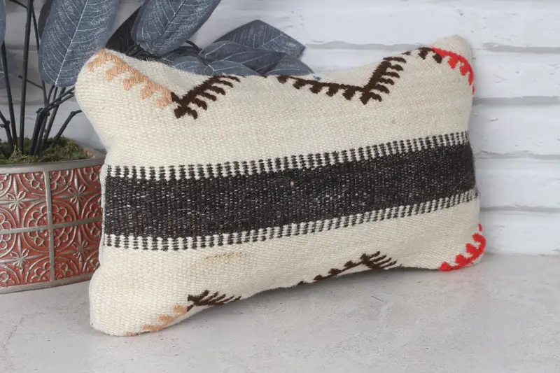 Vintage Pillow, Interior Designer Pillow, 8x16 Beige Pillow, Crochet Pattern Cushion Case, Pillow, Kilim Pillow, Outdoor Patio Pillow - 4
