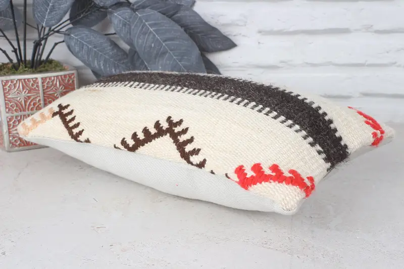 Vintage Pillow, Interior Designer Pillow, 8x16 Beige Pillow, Crochet Pattern Cushion Case, Pillow, Kilim Pillow, Outdoor Patio Pillow - 6
