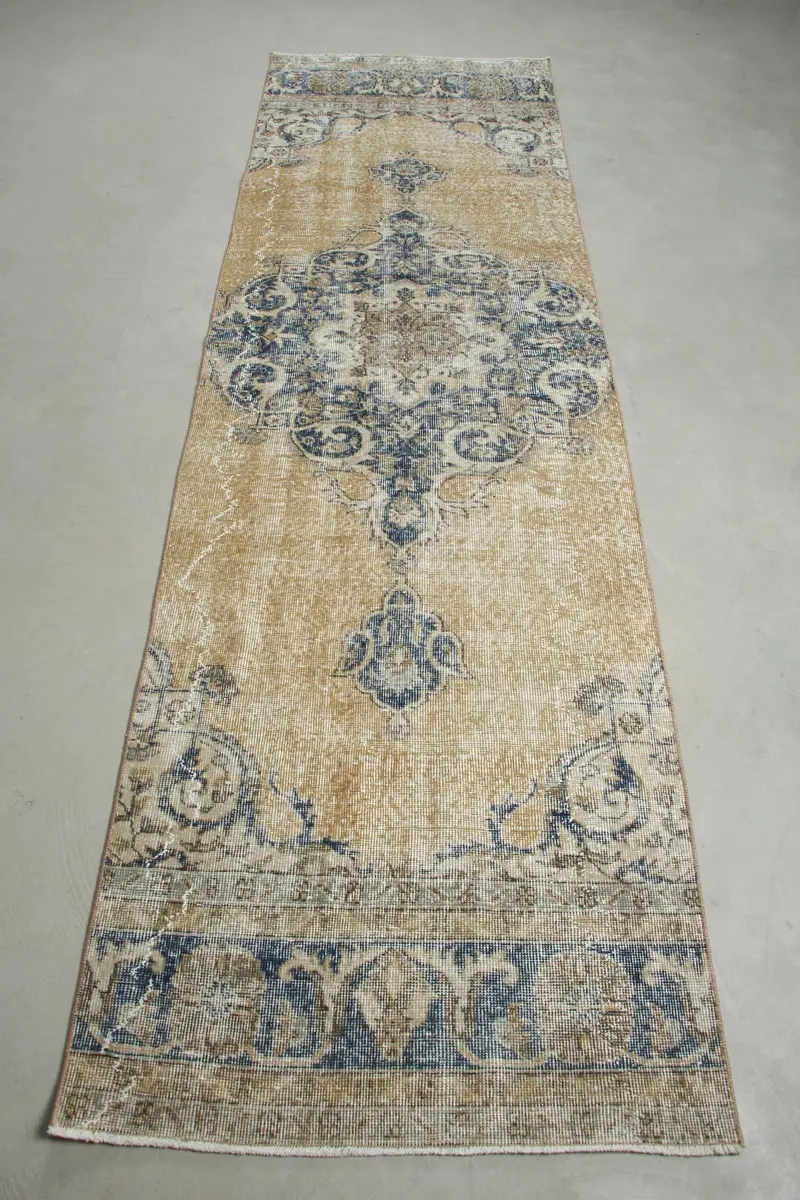 Alfombra turca vintage Runner de 3x10,2 pies, alfombra de lana maciza marrón - 1