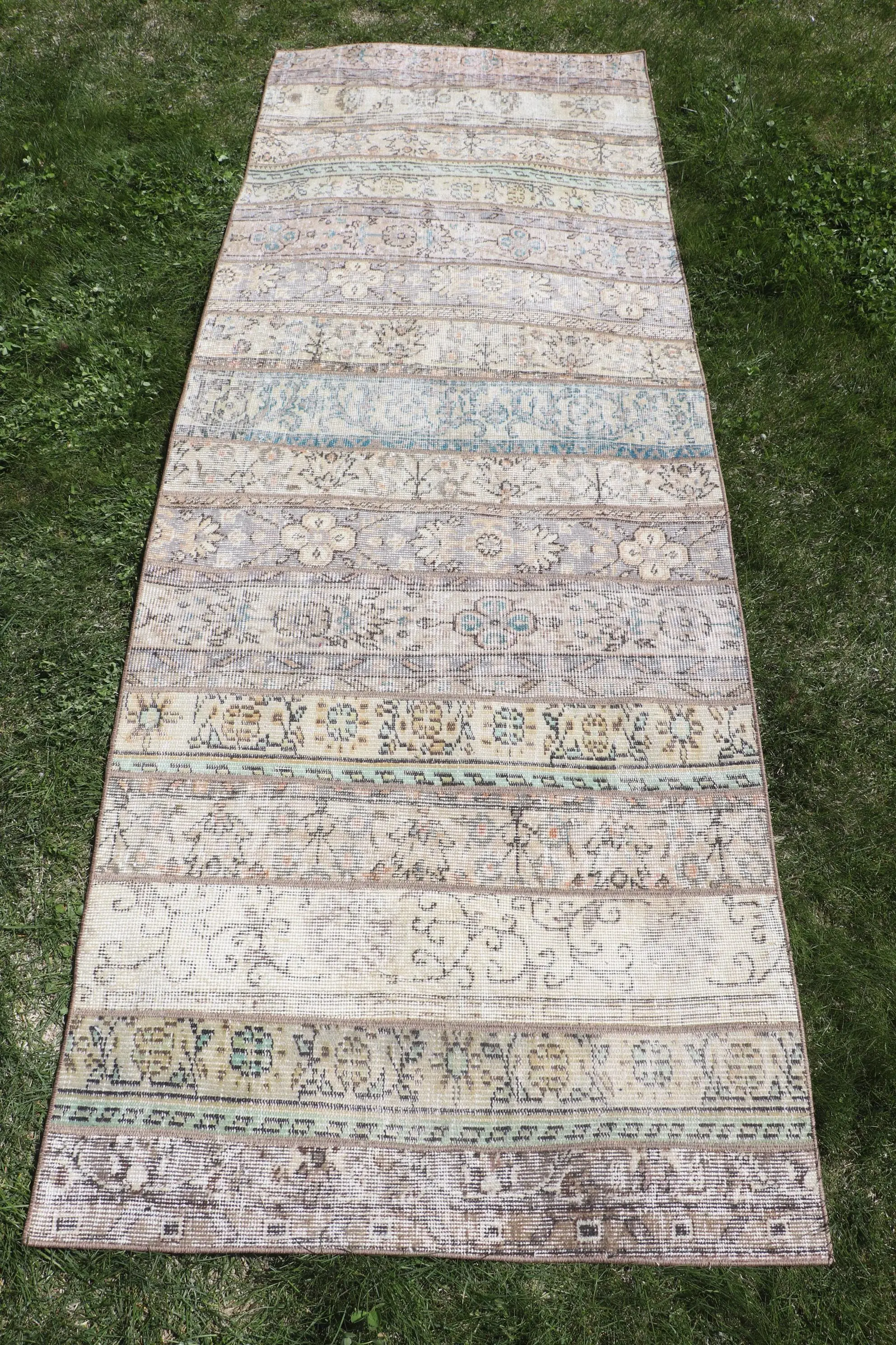 Vintage Runner Rug 3x8.6 ft (92x263 cm), Turkish Brown Bordered Wool Rug - 1