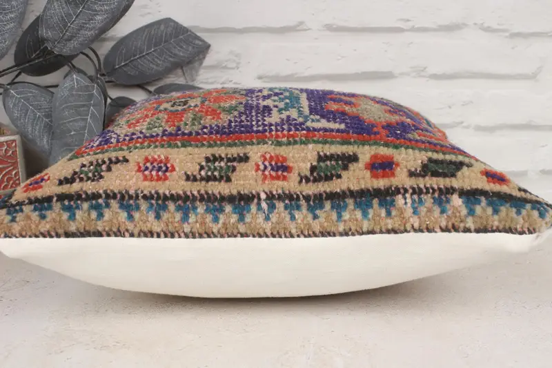 14x14 Blue Pillow Sham, Bolster Throw Cushion Cover, Cushion, Vintage Kilim Pillow, Throw Kilim Pillow, Car Pillow, Vintage Kilim Throw Pillow - 5