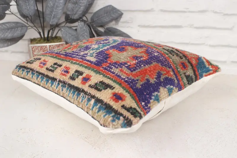 14x14 Blue Pillow Sham, Bolster Throw Cushion Cover, Cushion, Vintage Kilim Pillow, Throw Kilim Pillow, Car Pillow, Vintage Kilim Throw Pillow - 6