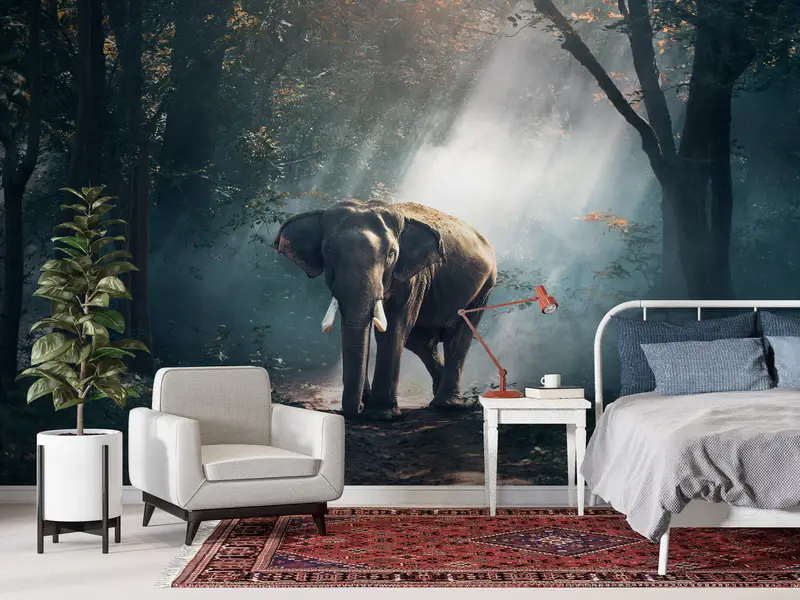 Nature Wall Decor, Elephant Wall Mural, Forest Landscape Wall Mural, Jungle Landscape Wall Print, Wild Elephant Wall Art, - 4