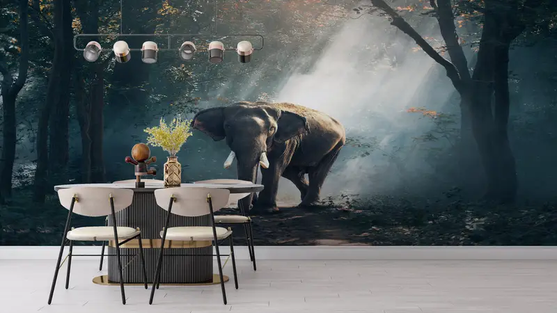 Nature Wall Decor, Elephant Wall Mural, Forest Landscape Wall Mural, Jungle Landscape Wall Print, Wild Elephant Wall Art, - 7