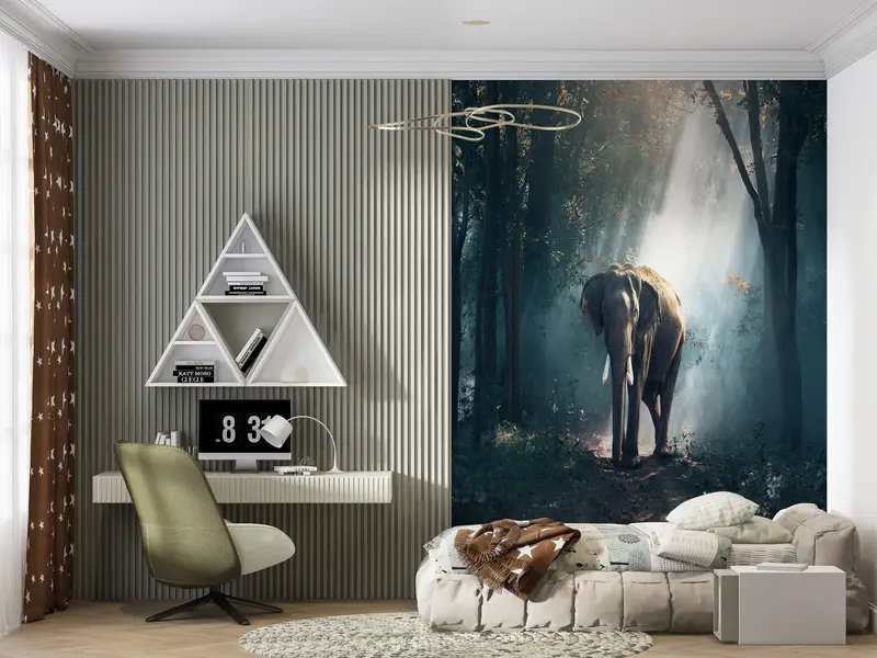 Nature Wall Decor, Elephant Wall Mural, Forest Landscape Wall Mural, Jungle Landscape Wall Print, Wild Elephant Wall Art, - 5