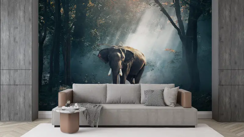 Nature Wall Decor, Elephant Wall Mural, Forest Landscape Wall Mural, Jungle Landscape Wall Print, Wild Elephant Wall Art, - 3