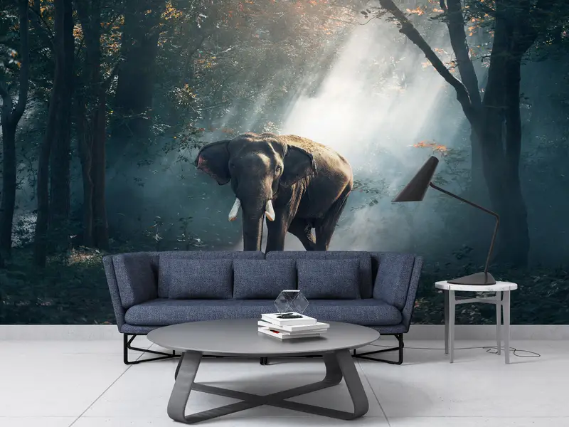 Nature Wall Decor, Elephant Wall Mural, Forest Landscape Wall Mural, Jungle Landscape Wall Print, Wild Elephant Wall Art, - 2