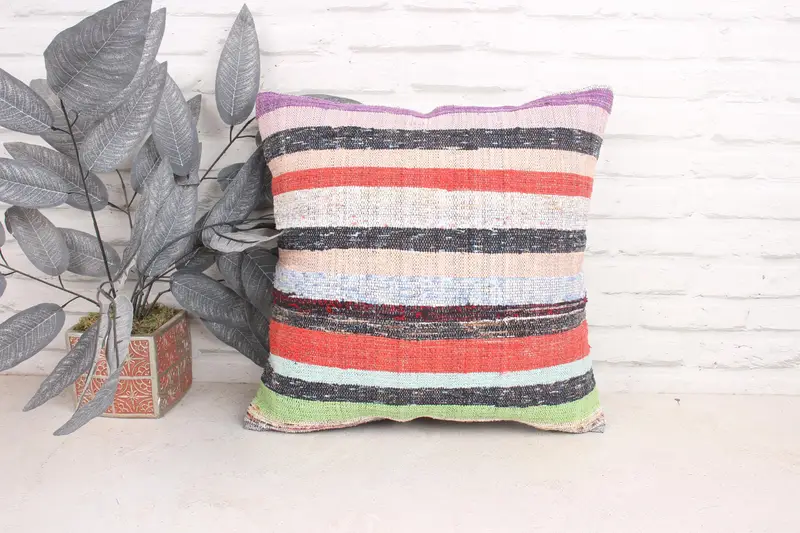 Kilim Pillow Cover, Kilim Cushion Sham, 18x18 Orange Cushion Case, Ethnical Kilim Rug Pillow, Cushion Cover, Handwoven Pillow Cover Pillow Cover - 1
