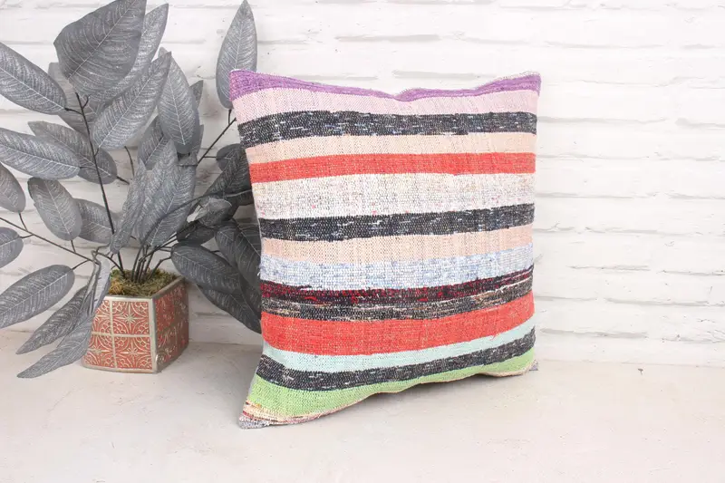Kilim Pillow Cover, Kilim Cushion Sham, 18x18 Orange Cushion Case, Ethnical Kilim Rug Pillow, Cushion Cover, Handwoven Pillow Cover Pillow Cover - 3