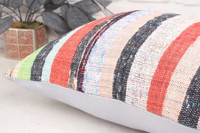 Kilim Pillow Cover, Kilim Cushion Sham, 18x18 Orange Cushion Case, Ethnical Kilim Rug Pillow, Cushion Cover, Handwoven Pillow Cover Pillow Cover - 7