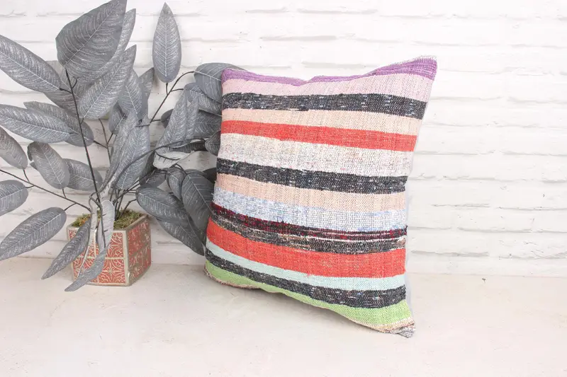 Kilim Pillow Cover, Kilim Cushion Sham, 18x18 Orange Cushion Case, Ethnical Kilim Rug Pillow, Cushion Cover, Handwoven Pillow Cover Pillow Cover - 4