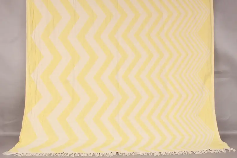 Bridal Shower Gift Yellow Cotton Towel, Zigzag Design, 40x71 Inches