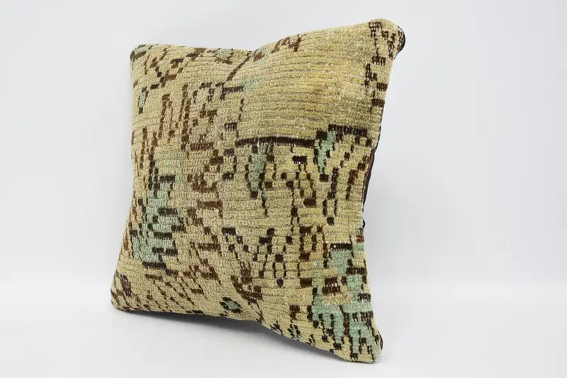 16x16 Beige Pillow Case, Cushion Cover, Ethnical Kilim Rug Pillow, Turkish Pillow, Morroccon Kilim Cushion Pillow Sham, Boho Pillow - 4