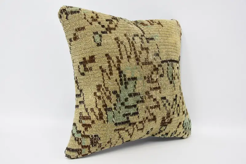 16x16 Beige Pillow Case, Cushion Cover, Ethnical Kilim Rug Pillow, Turkish Pillow, Morroccon Kilim Cushion Pillow Sham, Boho Pillow - 3
