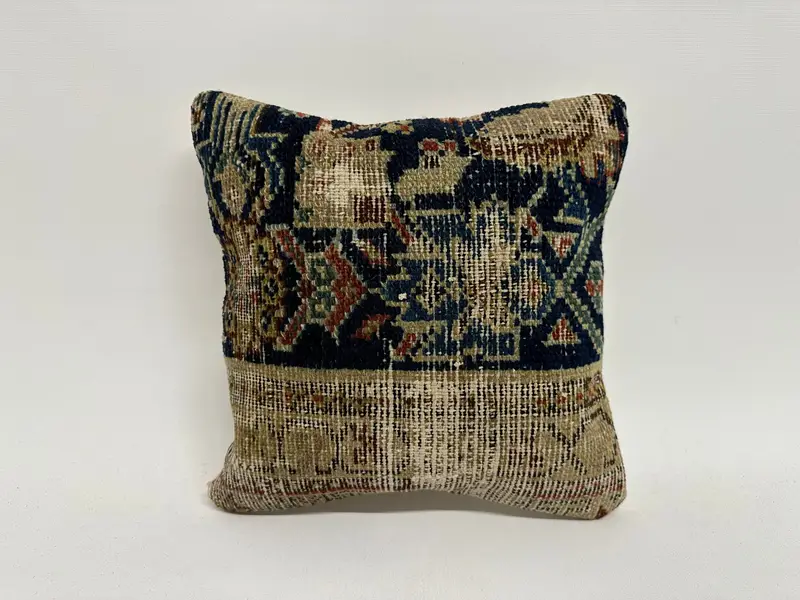 Vintage Kilim Throw Pillow, Ethnic Cushion, Turkish Pillow, Kilim Pillow Cover, Pillow Sham, 12x12 Blue Cushion Case, Pastel Pillow Sham - 1